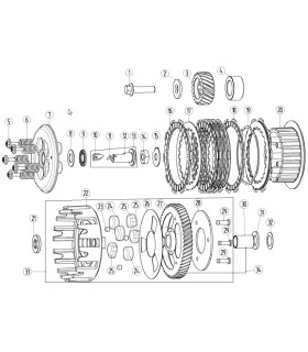 "item  35 KIT D'EMBRAYAGE 54 dents 7 plaques de friction 5 jeux de ressorts trou central trou lisse"